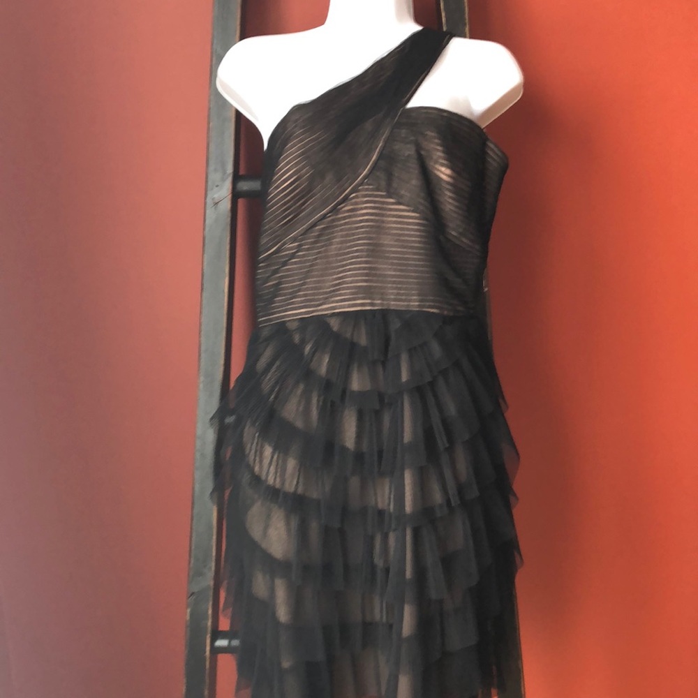 BCBG One shoulder black and nude dress size 12